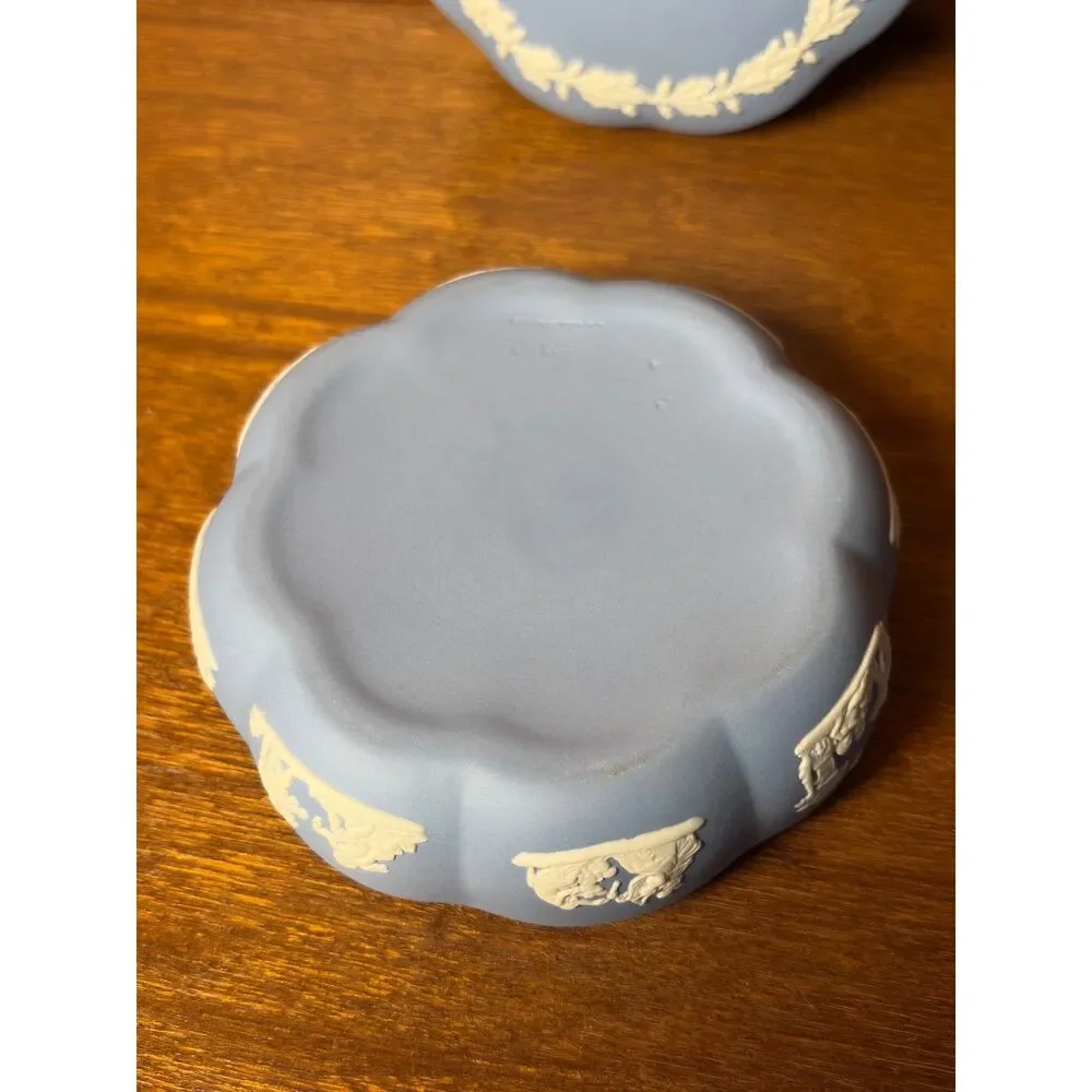 Vintage Wedgwood Blue Jasperware Trinket Box Classical Figures Made in England